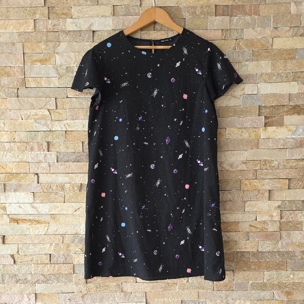 Space Print Black Dress